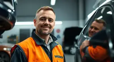 Collision repair technician working on car